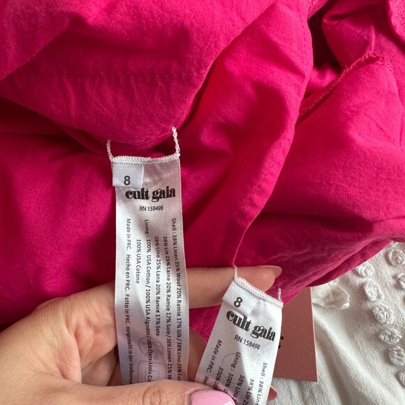 Cult Gaia Asal Mini Dress In Pink Off-Shoulder Plunge Neck Puff Sleeves Sz 8 - Picture 5 of 11